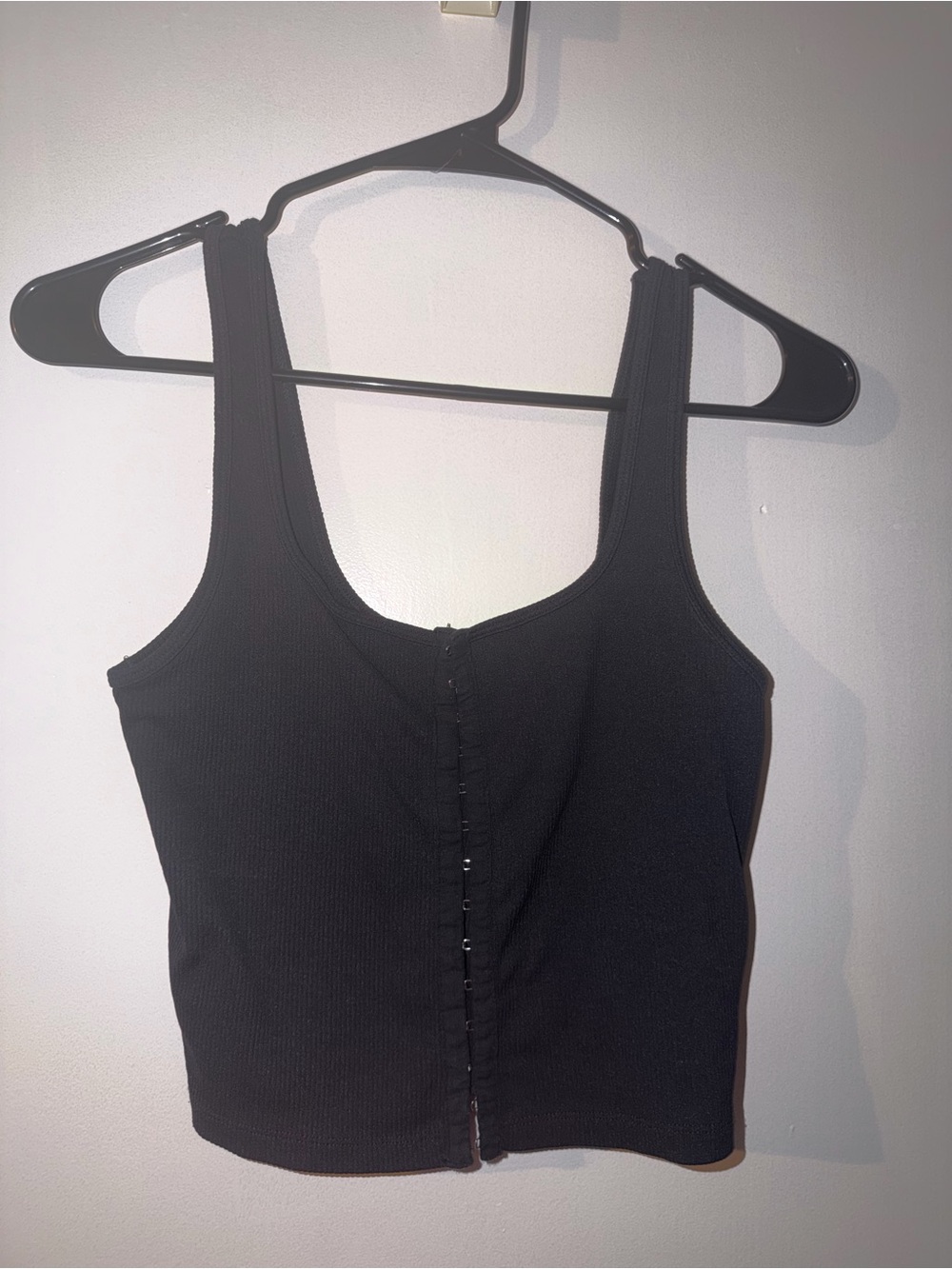 Abercrombie & Fitch Black Ribbed Snap-Front Crop Tank